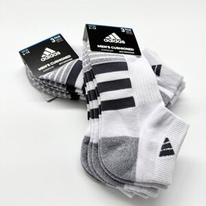 Adidas Mens Cushioned Low Cut Socks Two‎ 3 Pair Pack White Grey Black Size 6-12